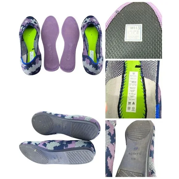 Rothy’s The Flat 11.5 Violet Botanicamo Camo Knit Ballet Shoe Gray Purple Retire - Picture 9 of 9
